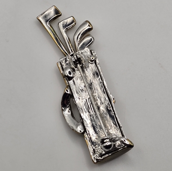 Handmade Vintage Golf Club Caddy Brooch Pin Clubs Move Silver & Gold Tone - Picture 5 of 9